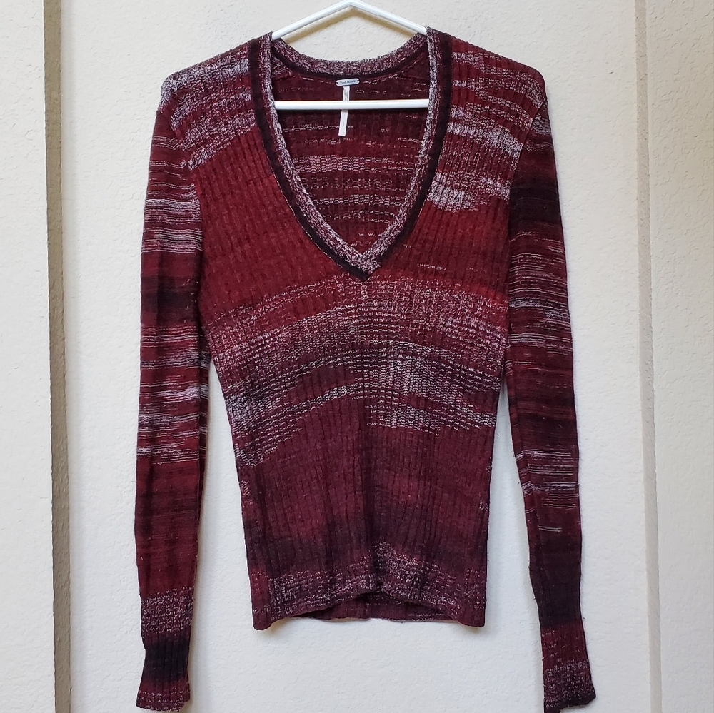 Free People Burgundy and White Knit Sweater.  Size Small